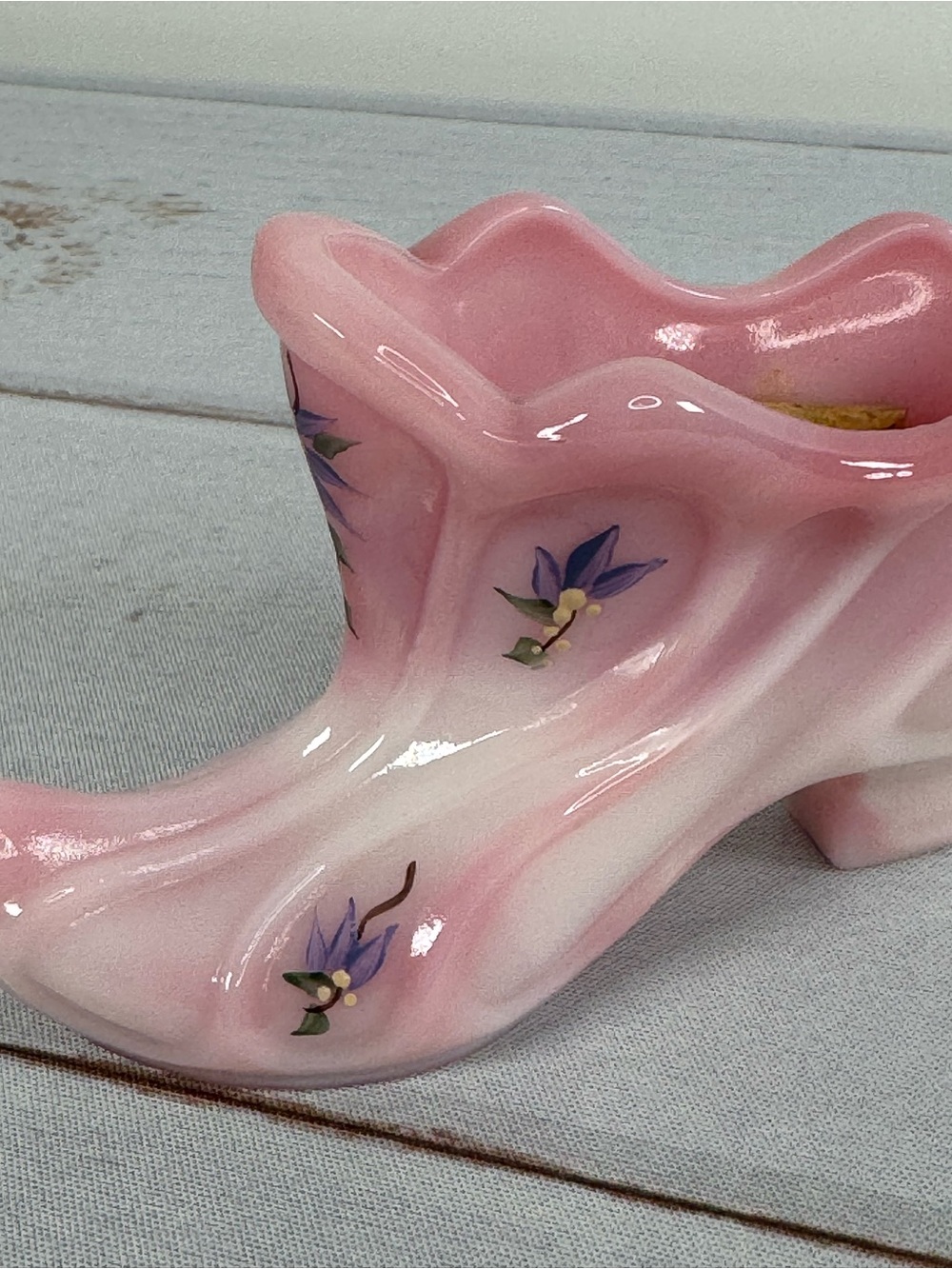 Vintage Fenton Rosalene Pink Hand Painted Glass Slipper Shoe Signed - Picture 2 of 12